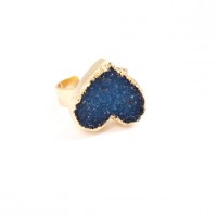 Midnight Blue Druzy Heart Statement Ring